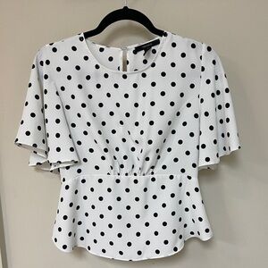 Forever 21: Women's White & Black Polka Dot Open Back Blouse, Size S